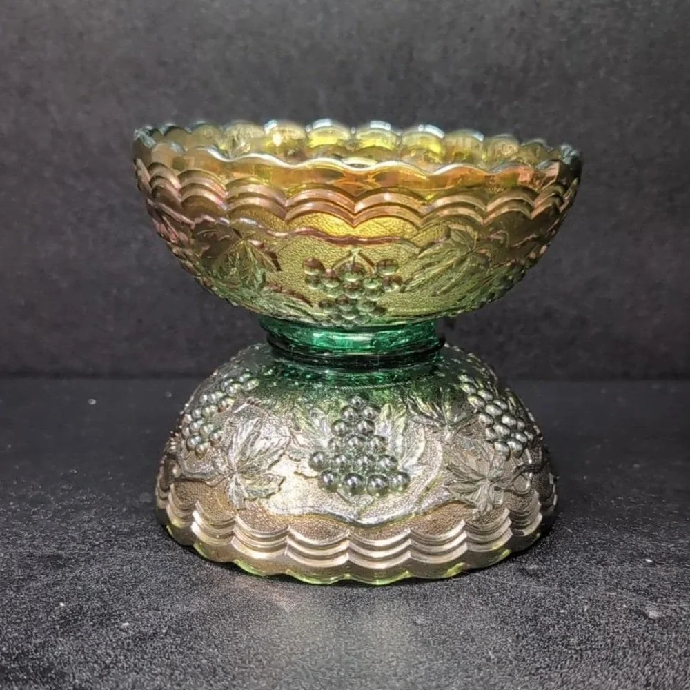 Imperial Glass Helios Carnival Bowls, Set of 2, Vintage Leaf‎ & Grape Pattern